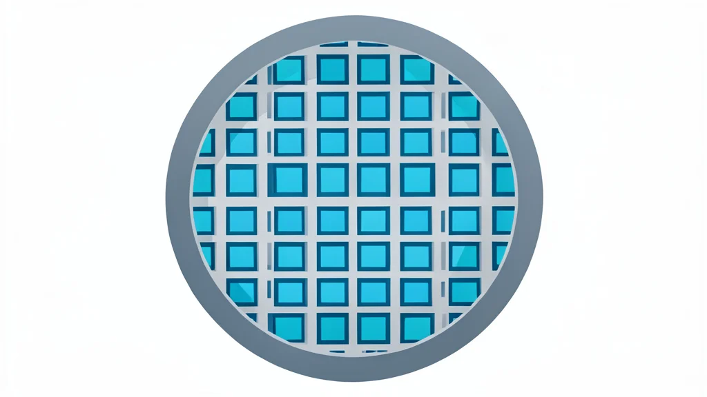 A close-up view of a silicon wafer featuring a precise grid of square integrated circuits