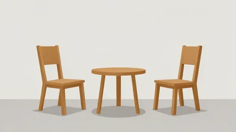 Two wooden chairs facing each other across a round table in a large room
