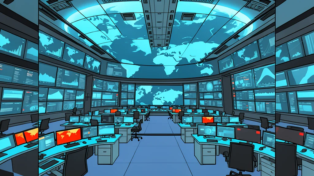 A vast warehouse interior filled with rows of tall, dark server racks with blinking indicator lights.