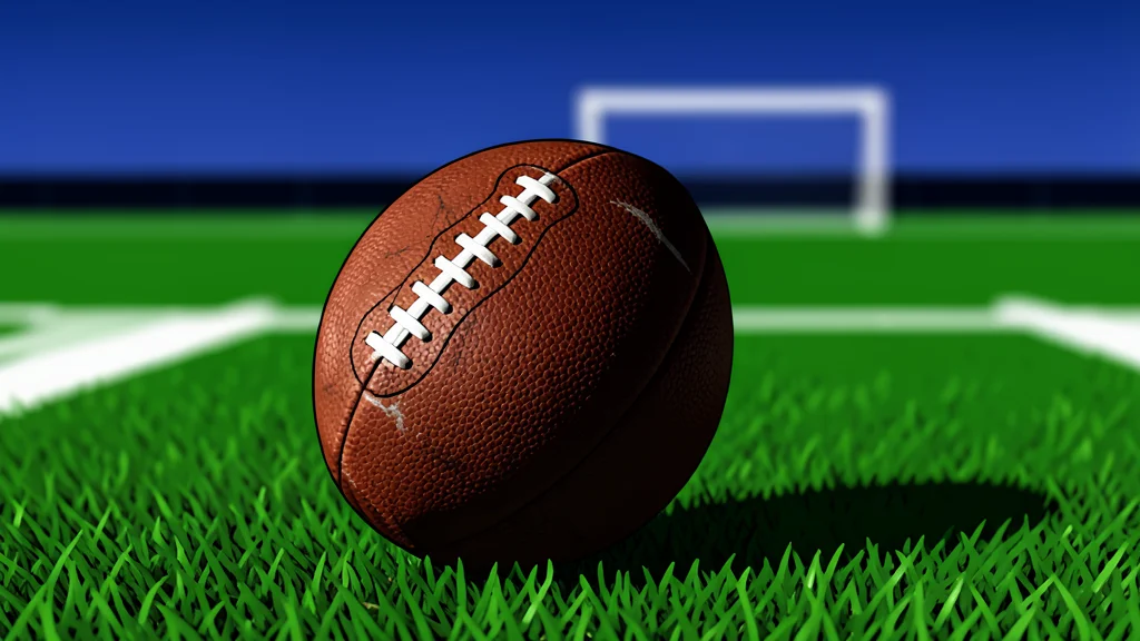 A flat-vector illustration of a green grass football field with white yard lines and goalposts in the distance.