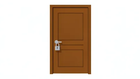 A closed wooden office door secured by a heavy metal padlock.