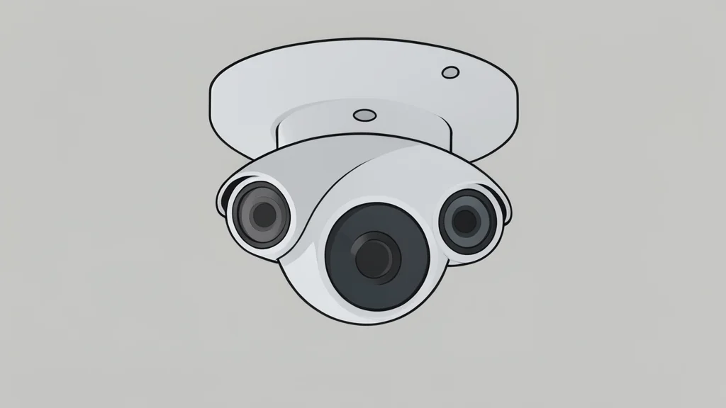 A flat vector illustration of a ceiling-mounted surveillance camera with multiple lens components.