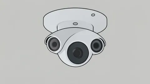 A flat vector illustration of a ceiling-mounted surveillance camera with multiple lens components.