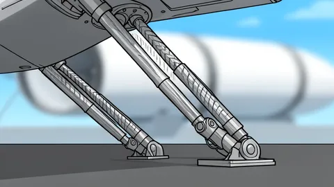 A small rocket standing vertically on a concrete launch pad in a desert landscape