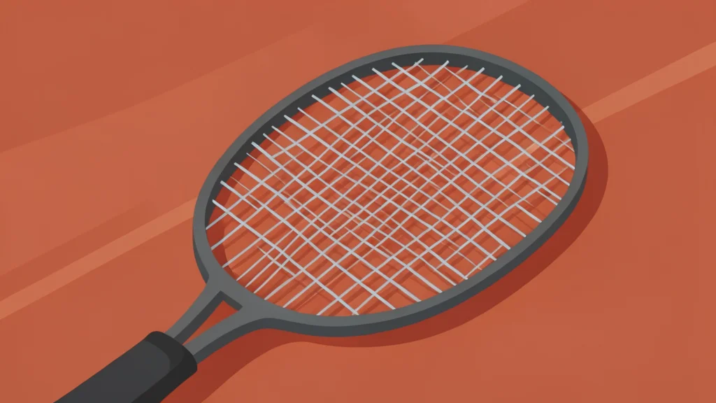A red clay tennis court with white boundary lines and a net stretched across the center