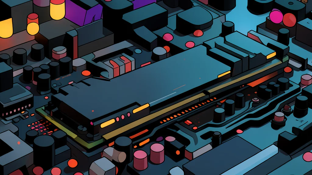 A close-up view of a rectangular computer memory module with black chips arranged in a row, resting on a dark surface.