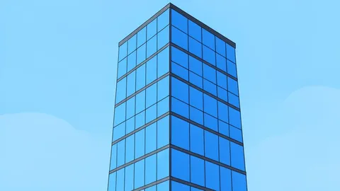 A modern glass skyscraper facade reflecting the sky