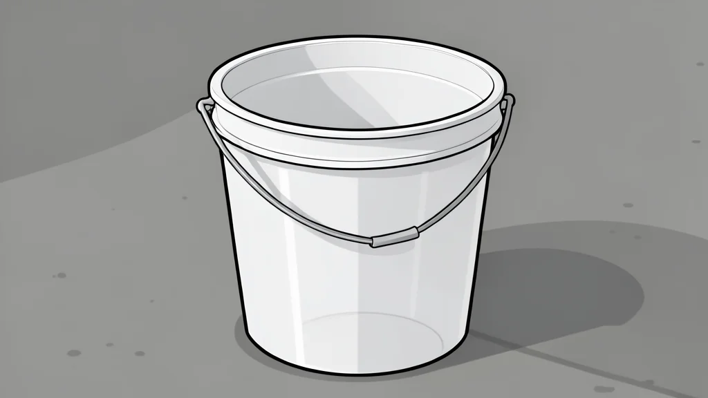A flat-vector illustration showing a stack of rigid plastic containers and pails arranged in a warehouse setting.