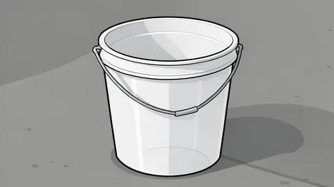 A flat-vector illustration showing a stack of rigid plastic containers and pails arranged in a warehouse setting.