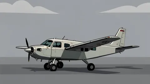 A small, weathered airplane parked on a tarmac under a grey sky