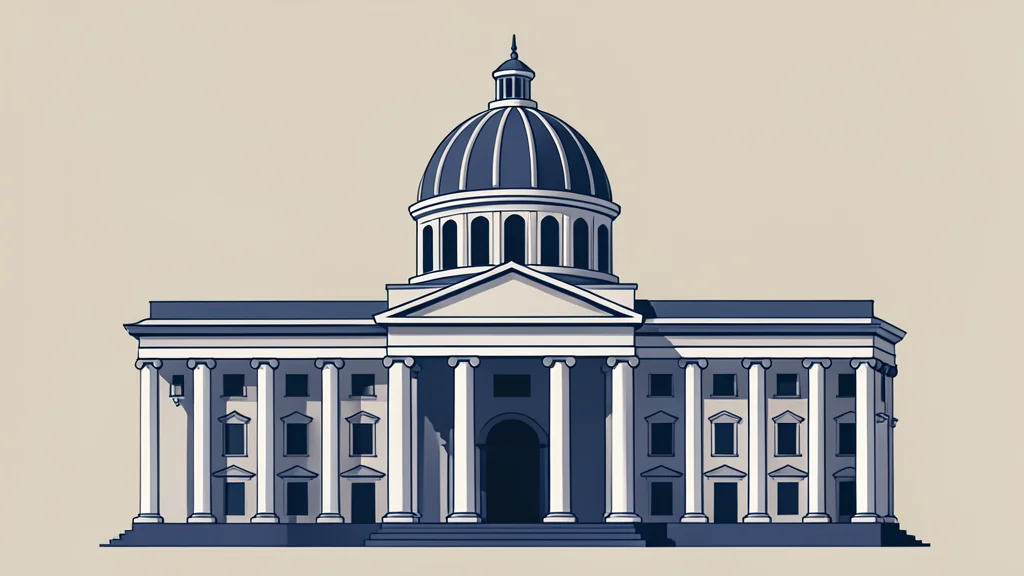 A large, ornate building with columns and a dome representing a central bank.