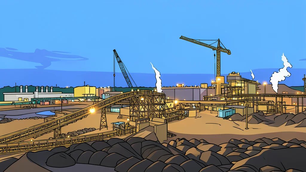 A heavy industrial excavator bucket resting on a pile of raw gold ore in a dusty open-pit mine