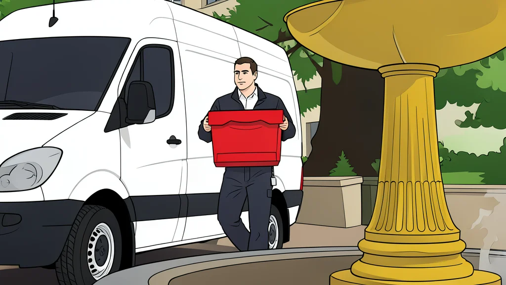 A white electric delivery van parked on a quiet city street corner.