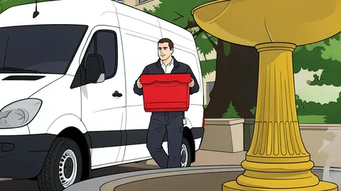 A white electric delivery van parked on a quiet city street corner.