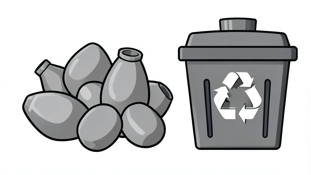 A cluster of metallic ingots next to a recycling bin symbolizing industrial material processing