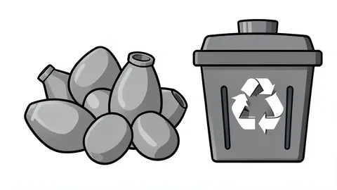 A cluster of metallic ingots next to a recycling bin symbolizing industrial material processing