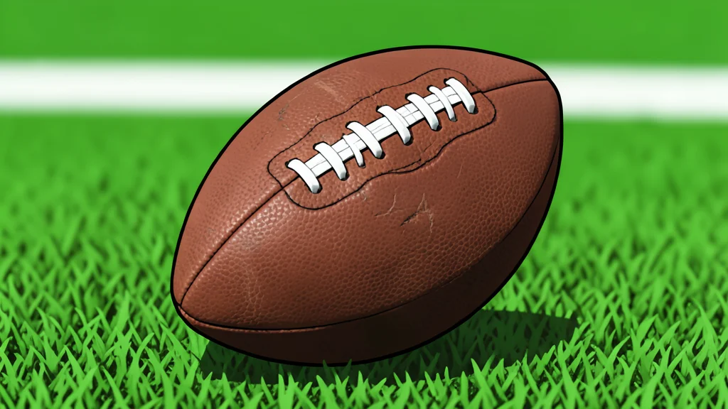 A flat vector illustration of a green football field with white yard lines and distant goalposts.