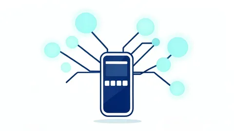 A digital payment terminal connected to a network of glowing nodes
