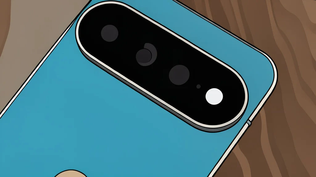 A sleek smartphone with a prominent horizontal camera bar resting on a wooden surface