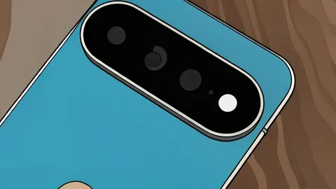 A sleek smartphone with a prominent horizontal camera bar resting on a wooden surface