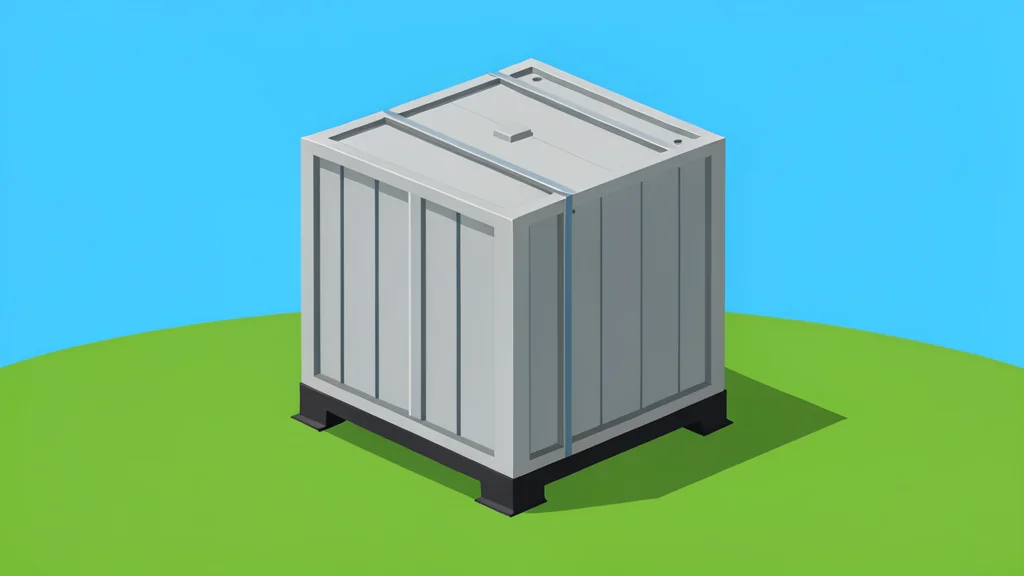 A large industrial battery storage unit standing in a field