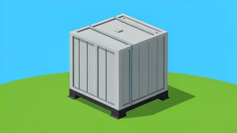 A large industrial battery storage unit standing in a field