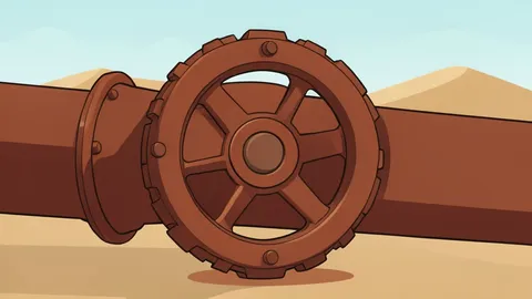 A large industrial oil pipeline stretching across a desert landscape