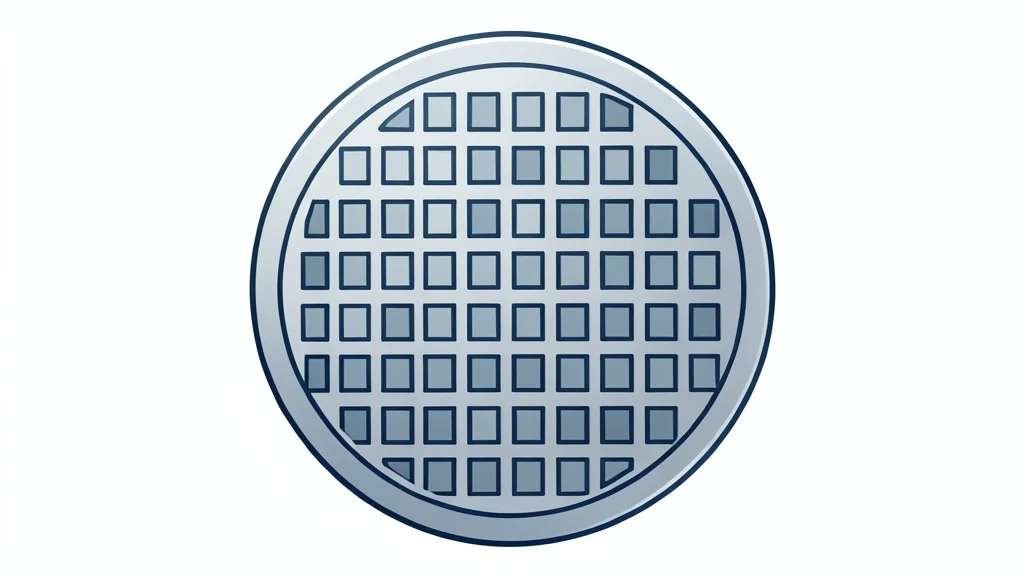 A flat-vector illustration of a silicon wafer with a grid of square chips