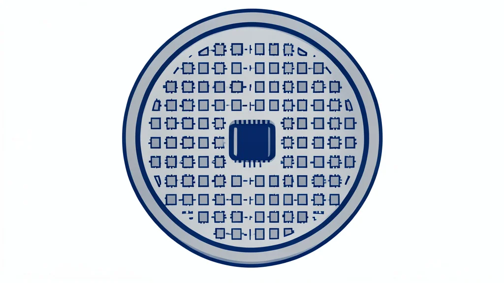 A close-up vector illustration of a silicon wafer featuring a precise grid of square integrated circuits.
