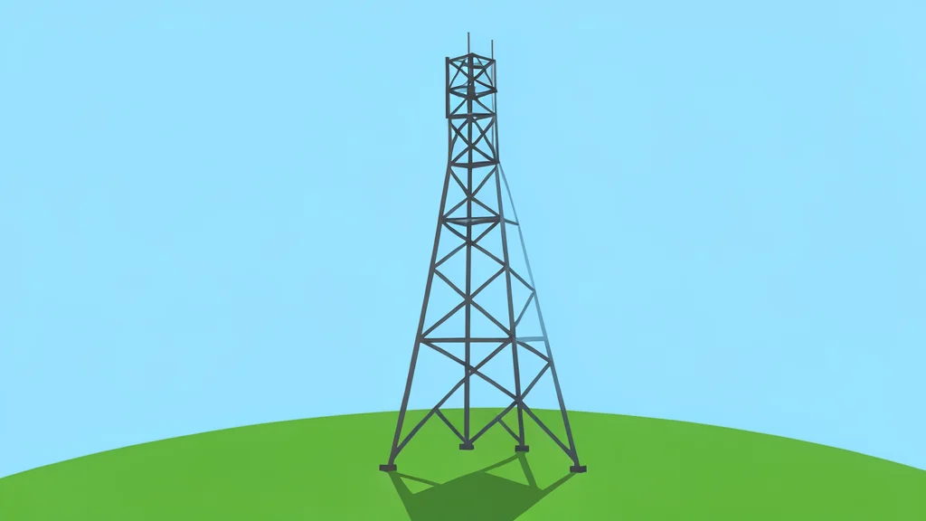 A radio tower standing on a grassy hill under a clear sky