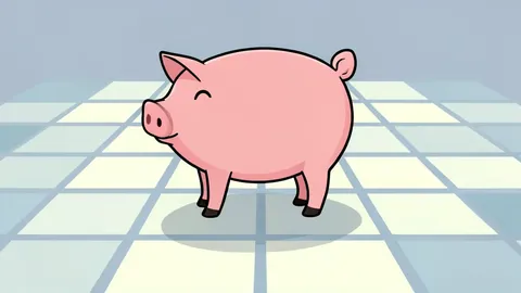 A stylized pig character standing on a grid of glowing geometric tiles