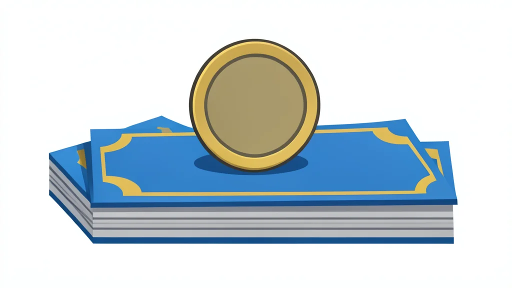 A digital coin resting on a stack of traditional banknotes