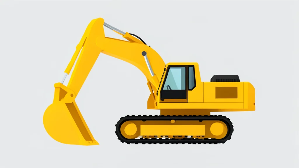 A heavy yellow construction excavator with a large bucket arm