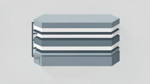 A flat vector illustration of a solid-state fuel cell stack with visible ceramic plates and metal connectors.