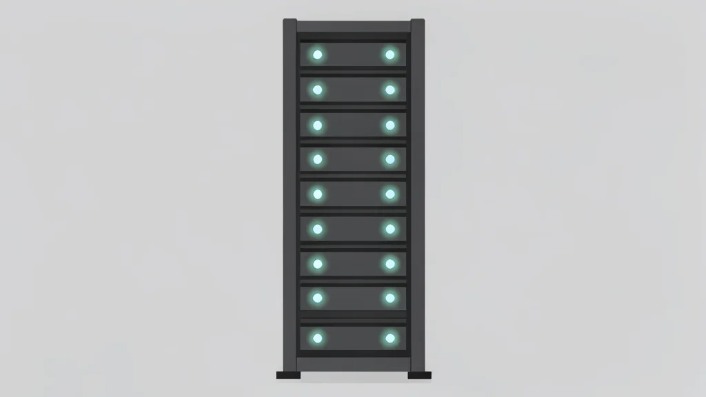 A server rack with blinking status lights