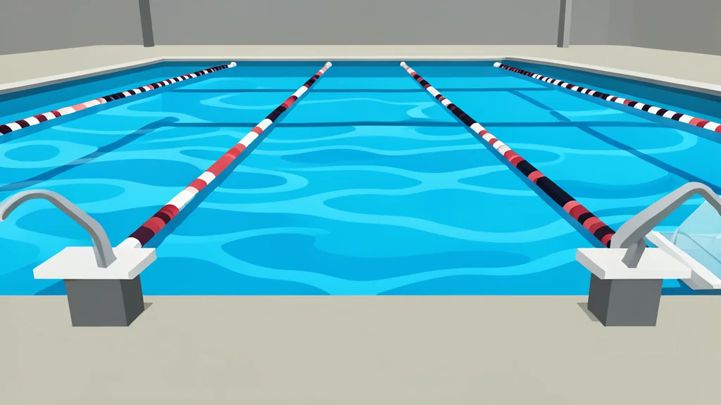 A competitive swimming pool with lane ropes and starting blocks