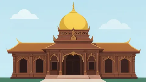 A traditional Malay royal palace with golden domes and intricate wooden carvings
