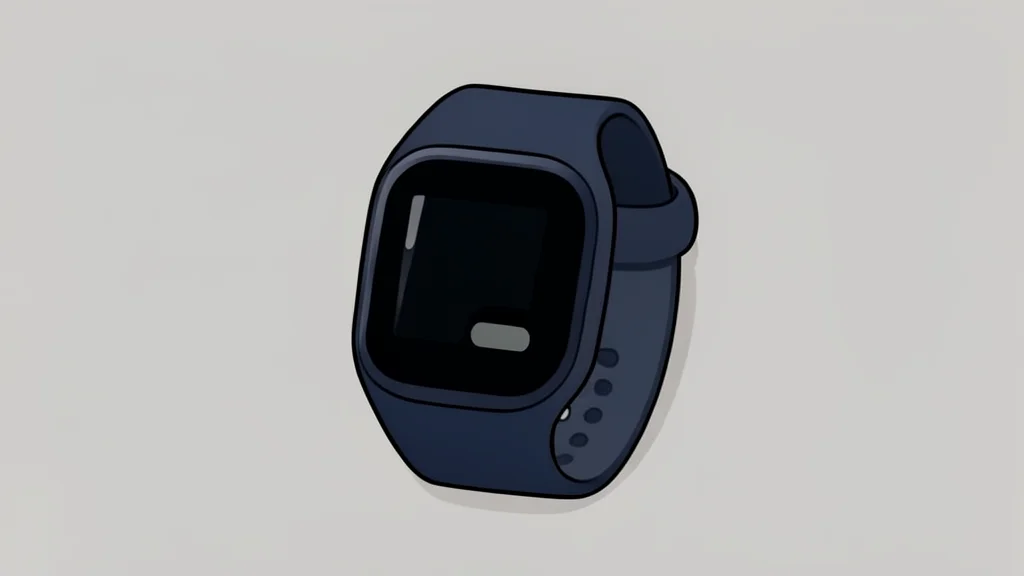 A sleek, rectangular fitness tracker with a small digital display and a silicone wristband, resting on a neutral surface.