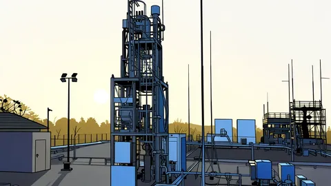A cross-section view of an underground industrial salt cavern with heavy steel piping and valves leading to a surface facility.
