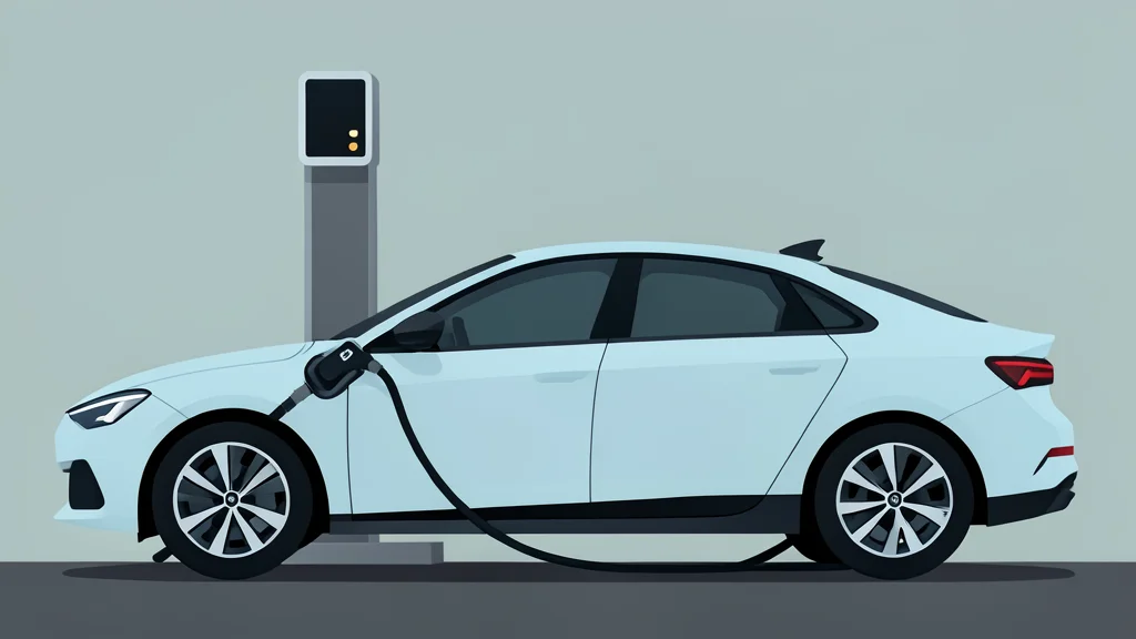 A flat vector illustration of a modern electric vehicle connected to a public fast-charging station.