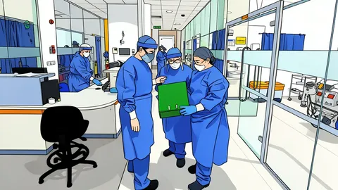 A medical stethoscope resting on a clipboard next to a hospital bed