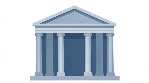 A flat vector illustration of a government treasury building facade with columns.