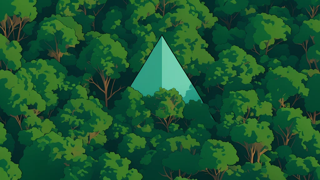 A flat-vector illustration of a dense forest with thousands of animated plants and grass blades swaying in the wind.