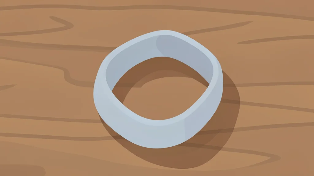 A slim fitness tracker with a soft band resting on a wooden surface