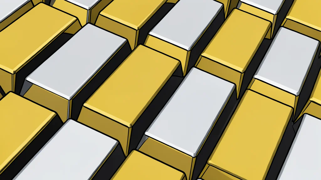 A flat vector illustration of stacked gold bars and silver ingots on a dark background.