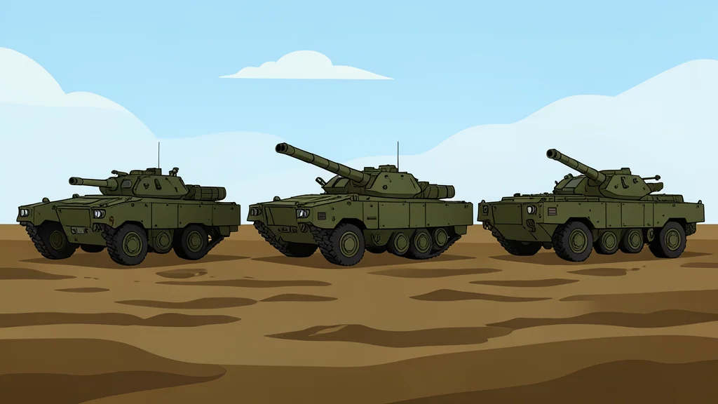 A row of heavy armored tanks parked on a muddy field