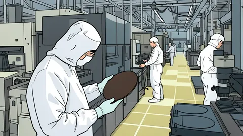 A silicon wafer resting on a cleanroom tray
