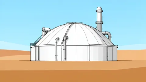 A large white dome-shaped containment building with industrial piping in an arid landscape.