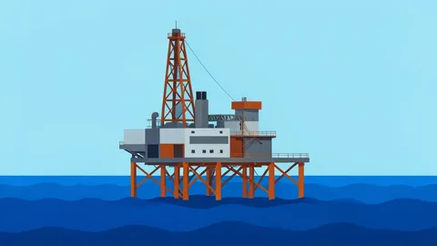 An offshore oil drilling platform standing in the ocean
