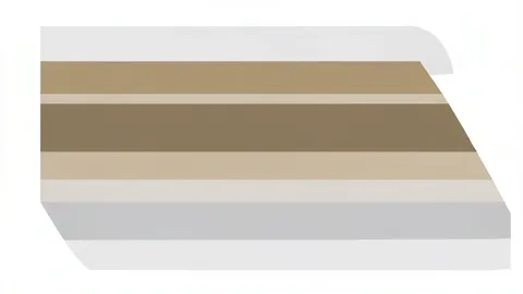 A cross-section of a jet engine turbine blade showing layered ceramic coatings